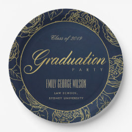 LUXE GOLD NAVY ELEGANT ROSE FLORAL ABSCHLUSS PAPPTELLER