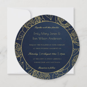 LUXE GOLD NAVY KRAFT ELEGANTE ROSE BLUMENWEDD EINLADUNG