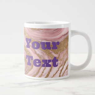 Luxe Gold Pink Marble Custom Text Jumbo Tasse