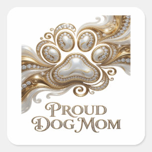 Luxe Gold PROUD DOG MOM Etikett Design Quadratischer Aufkleber