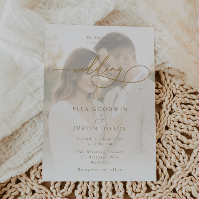 Luxe Gold Script & Portrait Wedding Einladung (Von Creator hochgeladen)