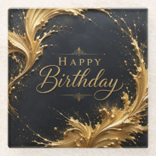 Luxe Gold Splash Geburtstags Eleganz Glasuntersetzer