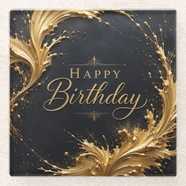 Luxe Gold Splash Geburtstags Eleganz Glasuntersetzer (Vorderseite)