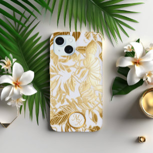 Luxe Gold und Ivory Monstera Leaf iPhone 15 Hülle
