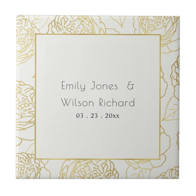 LUXE GOLD WEISSE ELEGANTE ROSE SAVE THE DATE FLORA FLIESE (Vorderseite)