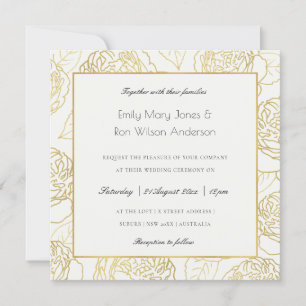 LUXE GOLD WHITE KRAFT ELEGANT ROSE FLORAL WEDDING EINLADUNG