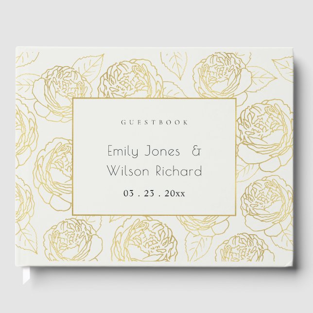 LUXE GOLD WHITE NAVY ELEGANT ROSE FLORAL GÄSTEBUCH (Vorderseite)