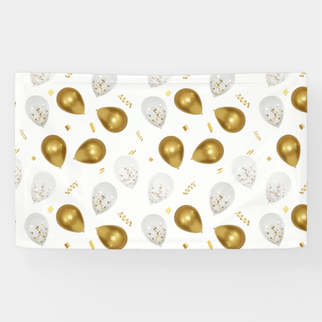 Luxe Golden Balloons & Confetti Banner (Horizontal)