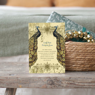 Luxe Golden Peacock Verzierte Hochzeit Einladung