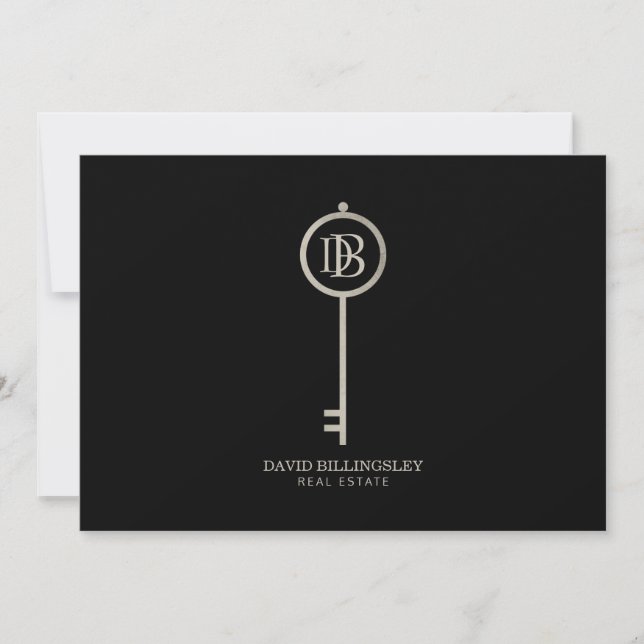 Luxe Gray Skeleton Key Monogram Black Vielen Dank Mitteilungskarte (Vorderseite)
