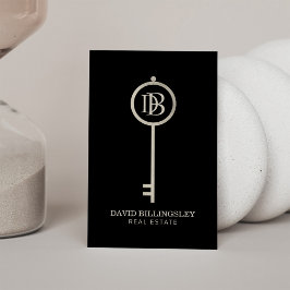 Luxe Gray Skeleton Key Monogram Realtor Visitenkarte