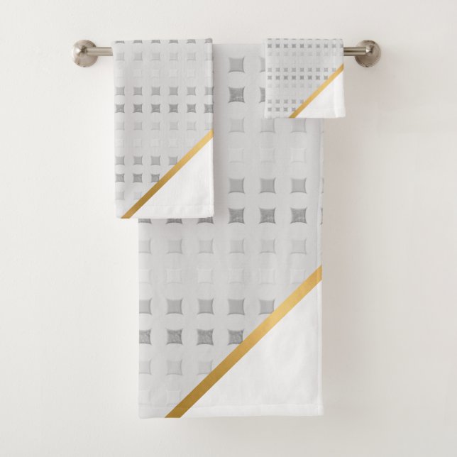 LUXE GRAY WHITE SQUARE PATTERTOWEL SET (Insitu)