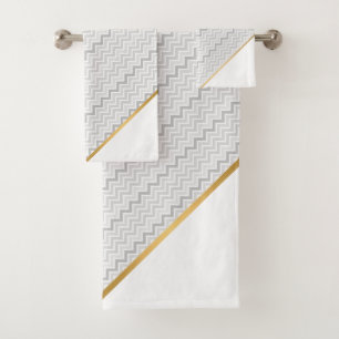 LUXE GRAY WHY ZICKZACK GOLD BATH TOWEL SET