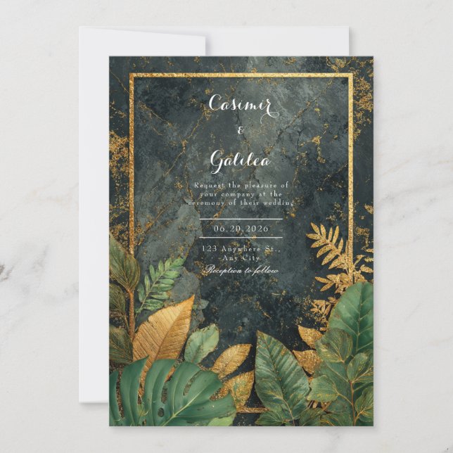 Luxe Green Botanical & Gold VIP Hochzeit Einladung (Vorderseite)