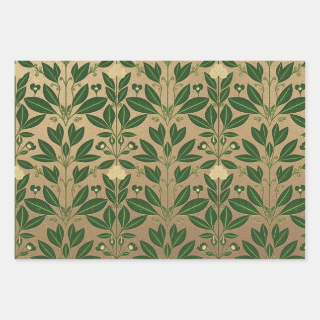 Luxe Green & Gold Botanical Wrapping Paper Geschenkpapier Set (Vorderseite)