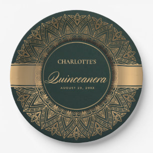 LUXE GREEN GOLD CLASSIC VERZIERT MANDALA QUINCEANE PAPPTELLER