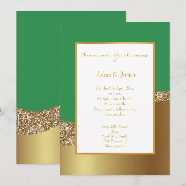 LUXE GREEN GOLD WAVE WEDING INVITATION EINLADUNG (Vorne/Hinten)