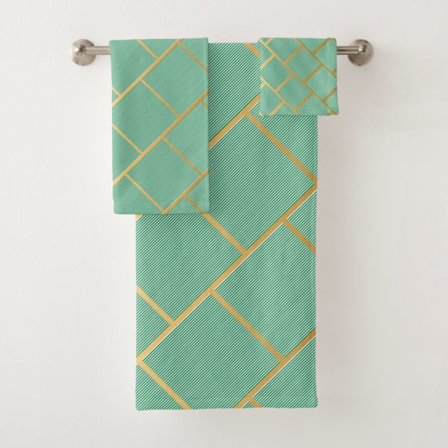 LUXE GREEN STRIPE ABSTRAKT BADEZIMMER TOWEL SET (Insitu)