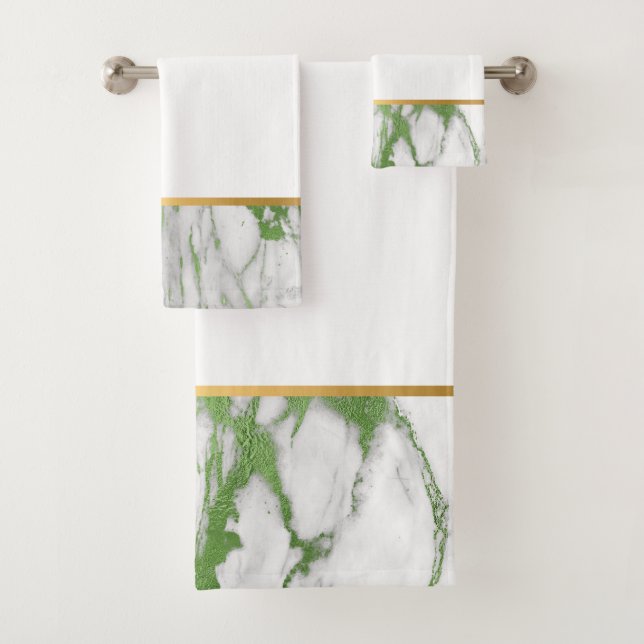 LUXE GREEN WHIRLMARBLE GOLD BADEZIMMER TOWEL SET (Insitu)
