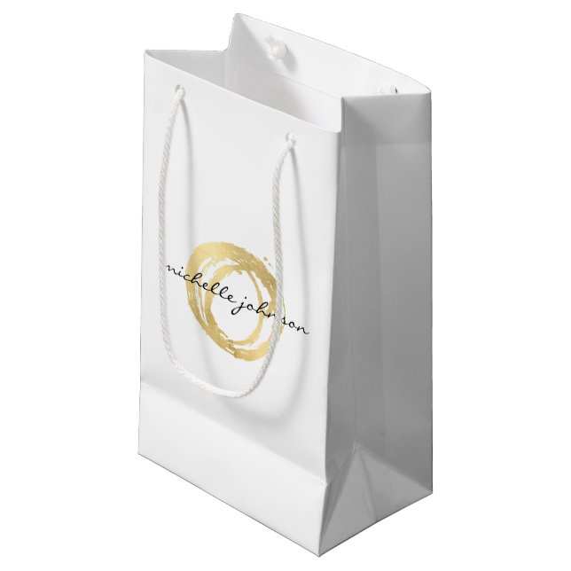 Luxe Imitate Gold lackierte Circle Designer Logo Kleine Geschenktüte (Vorderseite Schrägansicht)