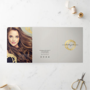 Luxe Imitate Gold Painted Circle Logo auf Tan Bros Dreifach Gefaltete Karte
