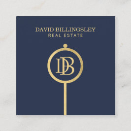 Luxe Imitate Gold Skeleton Key Monogram Realtor Bl Quadratische Visitenkarte