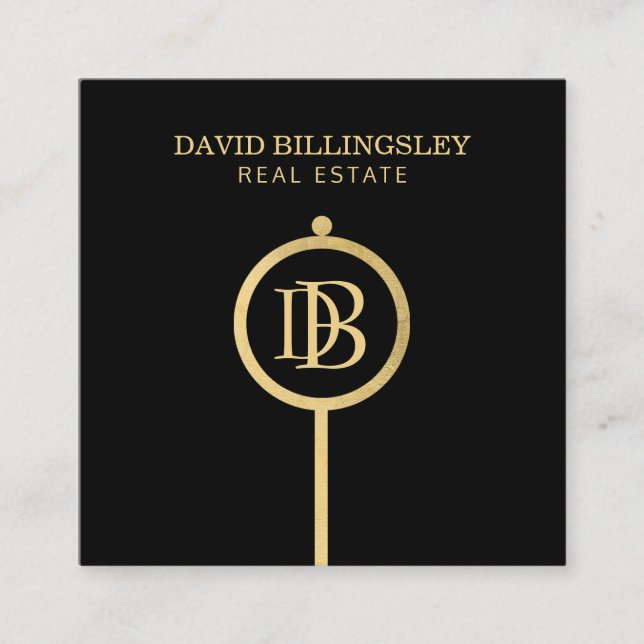 Luxe Imitate Gold Skeleton Key Monogram Realtor Quadratische Visitenkarte (Vorderseite)