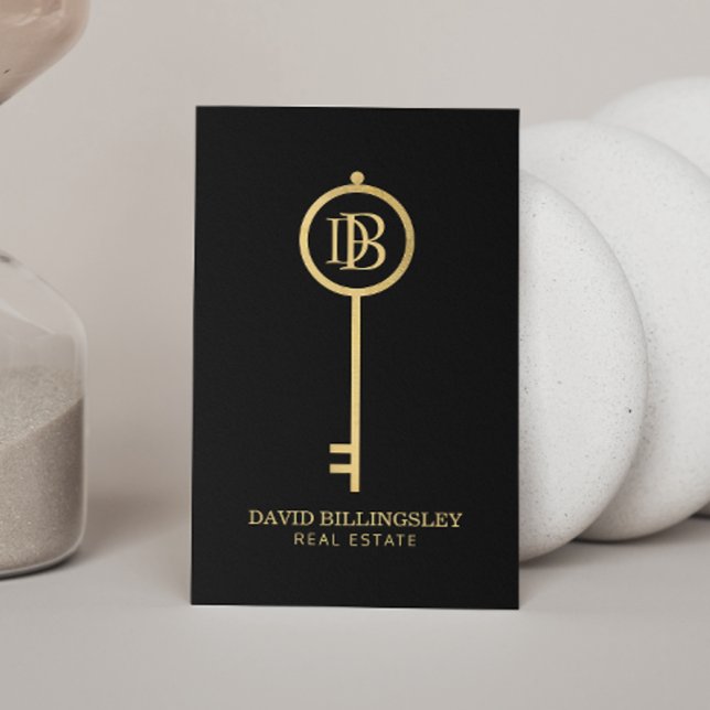 Luxe Imitate Gold Skeleton Key Monogram Realtor Visitenkarte (Von Creator hochgeladen)