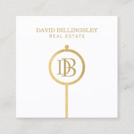 Luxe Imitate Gold Skeleton Key Monogram Realtor Wh Quadratische Visitenkarte