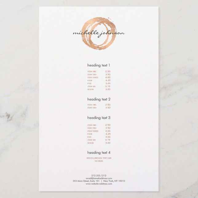 Luxe Imitate Rose Gold Painted Circle Price List Flyer (Vorne)