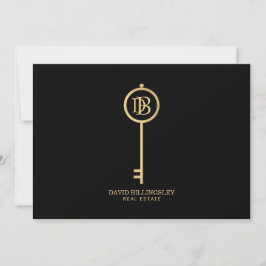 Luxe Imitats Gold Skeleton Key Monogram Black Mitteilungskarte