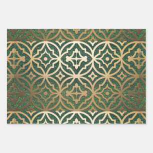 Luxe Imitats Green Glitzer Metallic Gold Kaleidosk Geschenkpapier Set