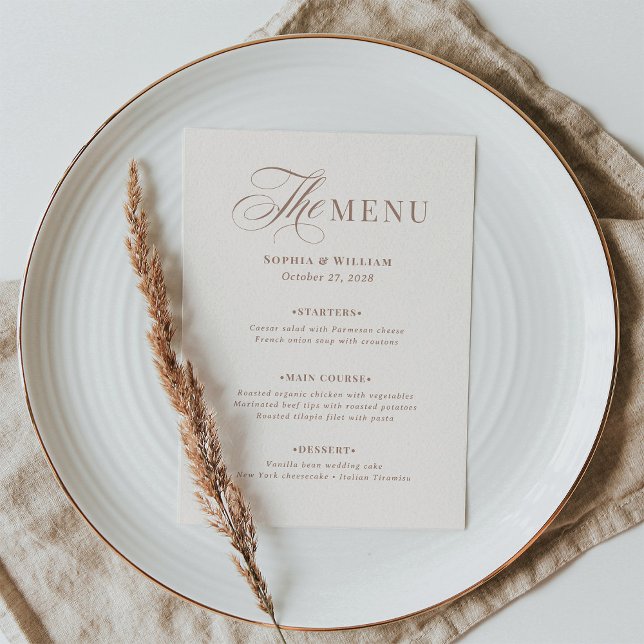 Luxe Ivory and Mocha Taupe | Neutral Wedding Menükarte (Von Creator hochgeladen)