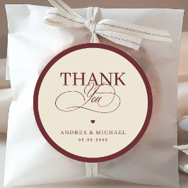Luxe Ivory & Burgundy Vintage Thank You Wedding Runder Aufkleber