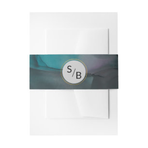 Luxe Jewel Tone Marble Tinte Wash mit Monogrammen Einladungsbanderole