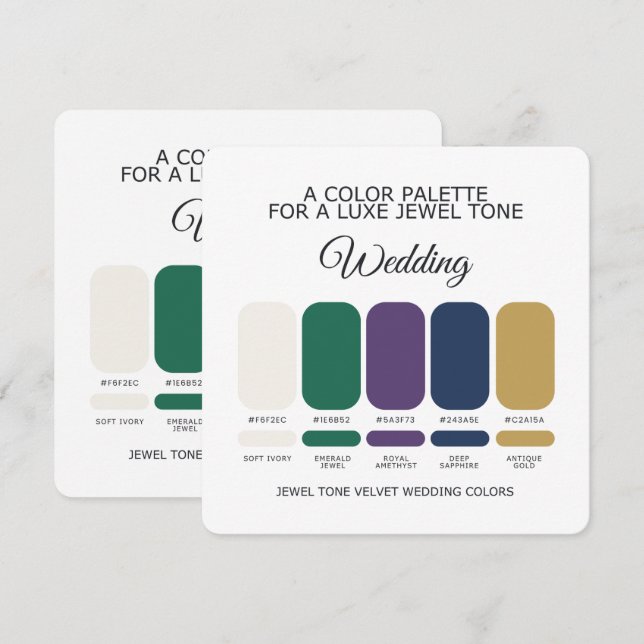 Luxe Jewel Wedding Color Palette Card Einladung (Vorne/Hinten)