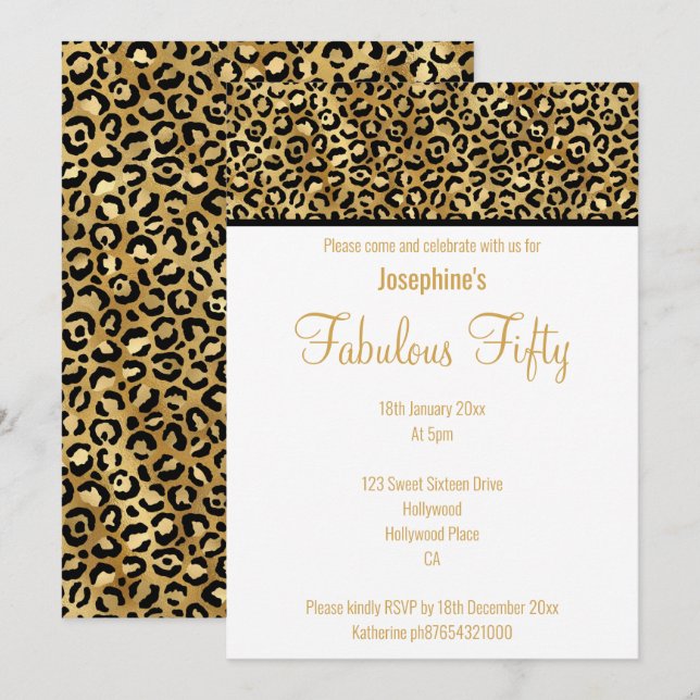 LUXE LEOPARD GOLD CUSTOM INVITATION EINLADUNG (Vorne/Hinten)