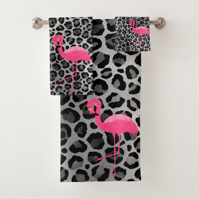 LUXE LEOPARD SILVER FLAMINGO BADEZIMMER TOWEL SET (Insitu)