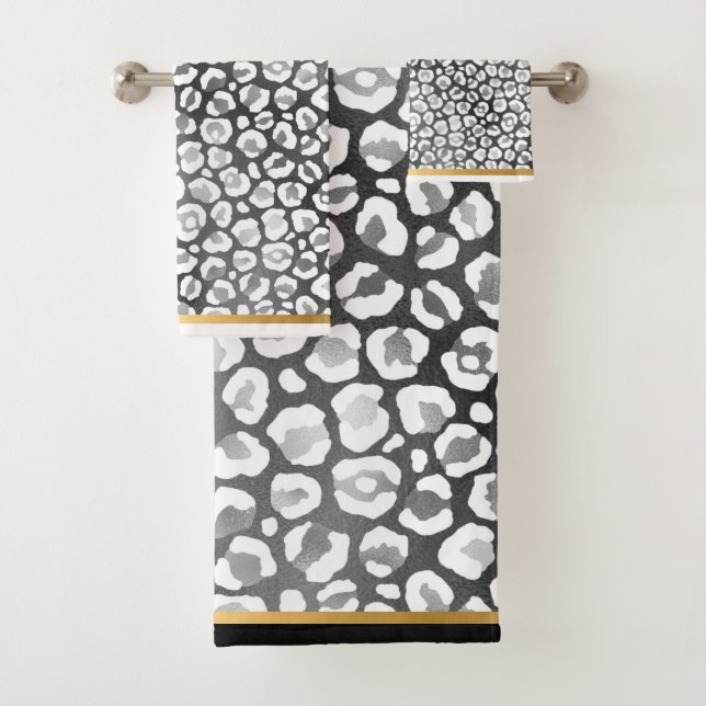LUXE LEOPARD SILVER GOLD BADEZIMMER TOWEL BADHANDTUCH SET (Insitu)