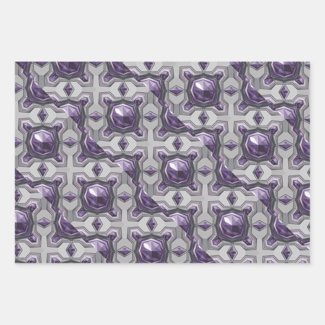 Luxe Lila Edelsteine Silver Wrapping Paper Set Geschenkpapier Set (Vorderseite 3)