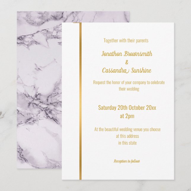 LUXE LILAC MARBLE GOLD WEDING INVITATION EINLADUNG (Vorne/Hinten)