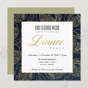 LUXE LUSH NAVY IMITATS GOLD ROSE FLORAL DINNER PAR EINLADUNG