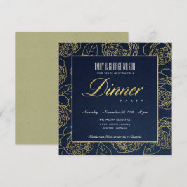 LUXE LUSH NAVY IMITATS GOLD ROSE FLORAL DINNER PAR EINLADUNG