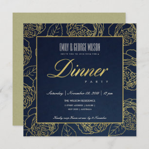 LUXE LUSH NAVY IMITATS GOLD ROSE FLORAL DINNER PAR EINLADUNG