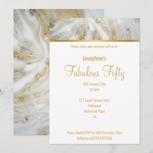 LUXE MARBLE AND PEARL GOLD CUSTOM INVITATION EINLADUNG (Vorne/Hinten)