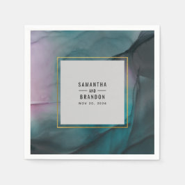 Luxe Marble Ink Wash Jewel Tones Wedding Serviette