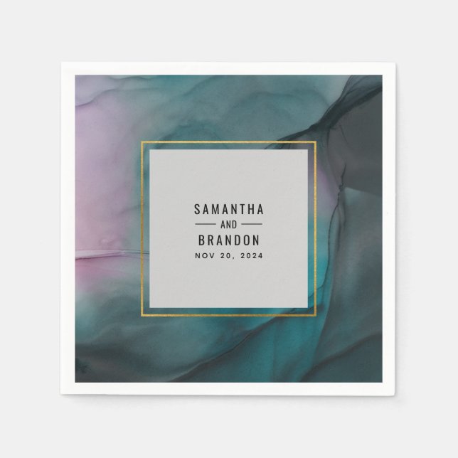 Luxe Marble Ink Wash Jewel Tones Wedding Serviette (Vorderseite)