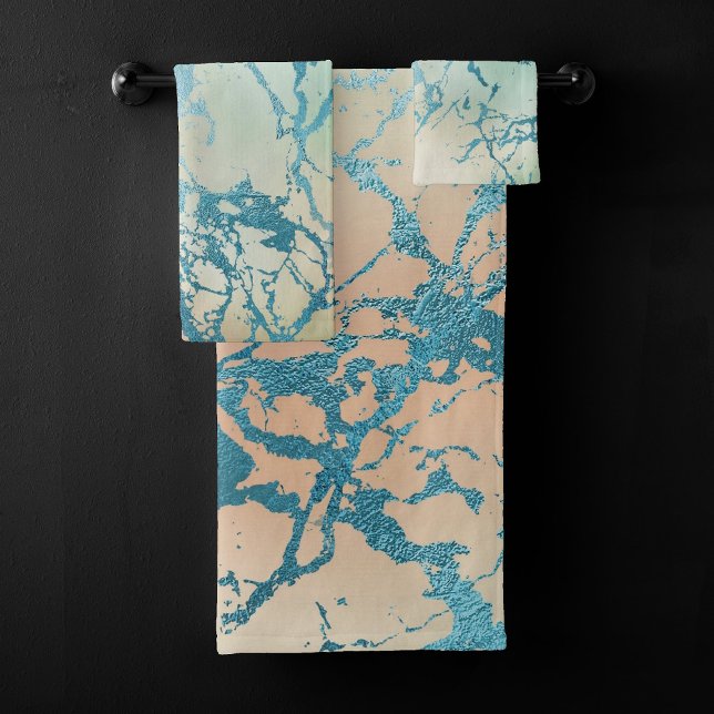 Luxe Marble | Schöne Gelb-und Korallenvene Aquamar Badhandtuch Set (Von Creator hochgeladen)