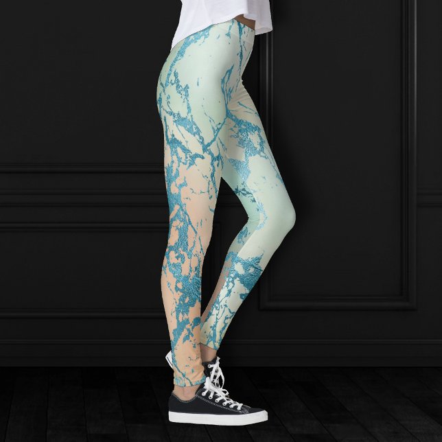 Luxe Marble | Schöne Gelb-und Korallenvene Aquamar Leggings (Von Creator hochgeladen)