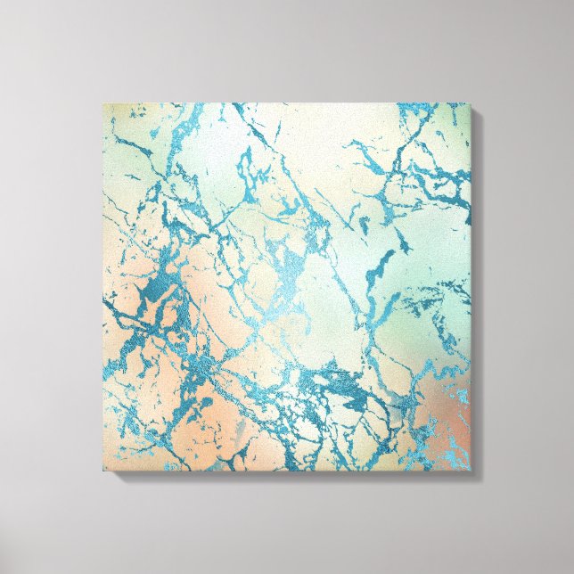 Luxe Marble | Schöne Gelb-und Korallenvene Aquamar Leinwanddruck (Vorderseite)